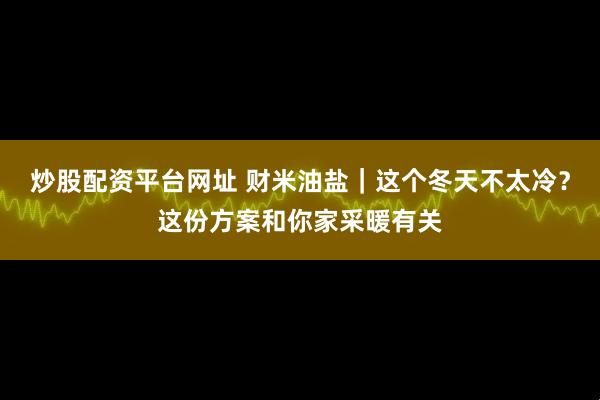 炒股配资平台网址 财米油盐|这个冬天不太冷?这份方案和你家采暖有关